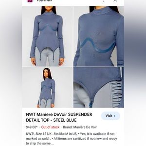 NWT Maniere DeVoir SUSPENDER DETAIL TOP - STEEL BLUE  uk 10 size 6 in US